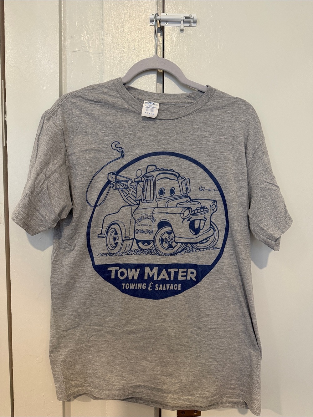 Port and Company Gray Tee with Navy Tow Mater Graphic